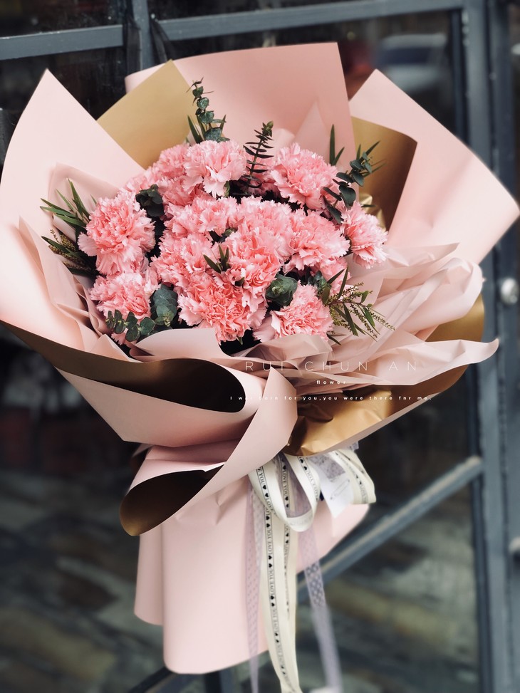 纯粉色,康乃馨花束 