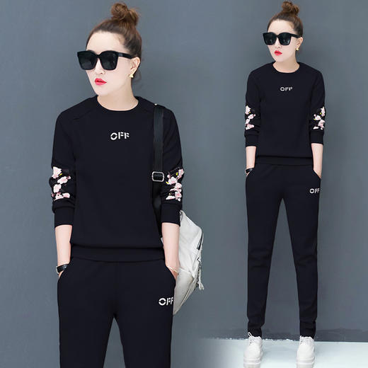 BYT-春装新款韩版时尚圆领休闲套装长袖两件套 商品图2