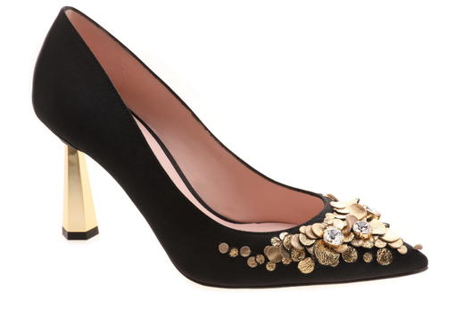 sheme   女士丝绸细跟单鞋  黑色 商品图2