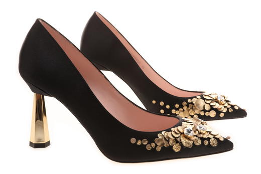 sheme   女士丝绸细跟单鞋  黑色 商品图4