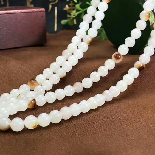 新疆和田玉籽料作品383g佛珠项链红皮真皮真色单颗6mm温润细腻油性