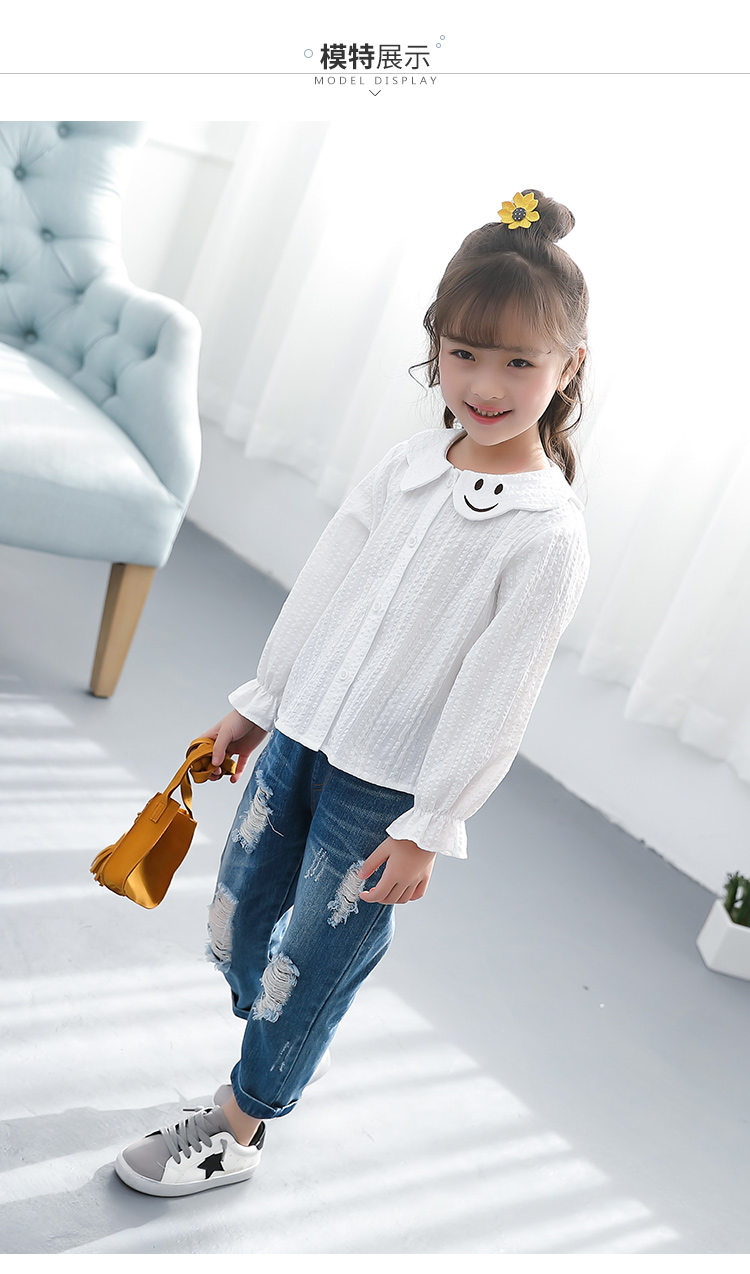 女童衬衫春装2019新款韩版儿童白色上衣春秋小女孩洋气娃娃领衬衣