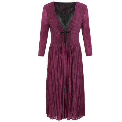 BS-5819新款压褶印花开衫盘扣拼接修身显瘦假两件套连衣裙TZW 商品图7