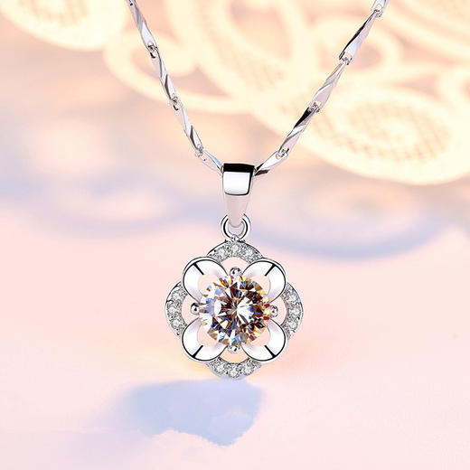 s999银项链女四叶草吊坠日韩版学生简约锁骨链ptsp007含证书