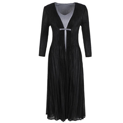 BS-5819新款压褶印花开衫盘扣拼接修身显瘦假两件套连衣裙TZW 商品图8