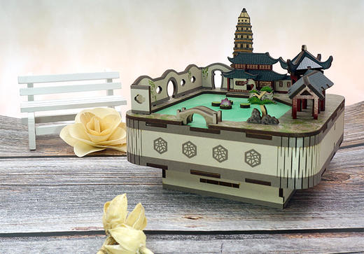 同趣 苏州园林拼装音乐盒 纪念品 生日礼物 商品图2