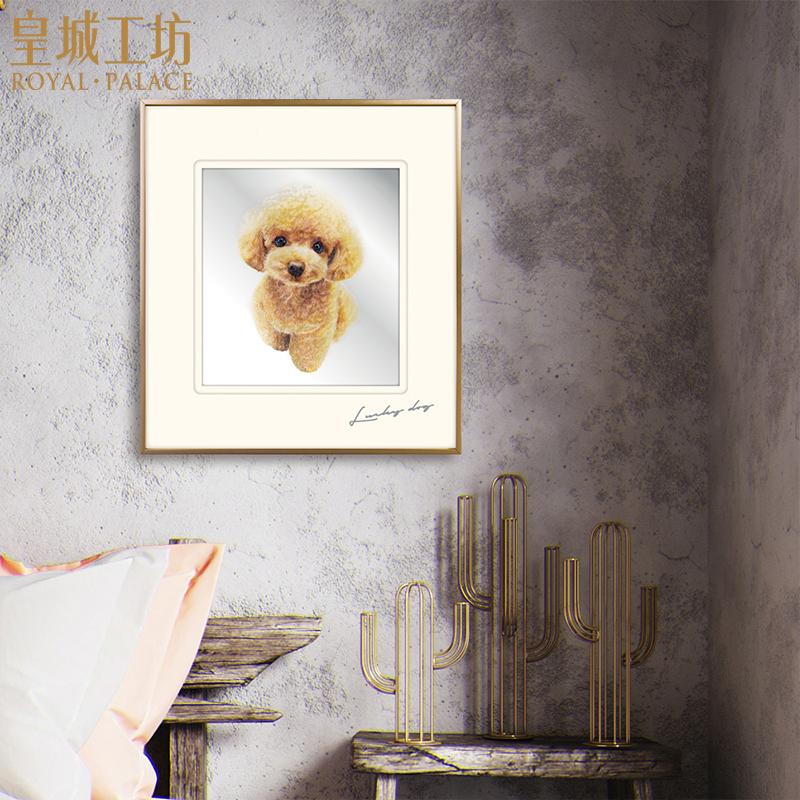 皇城工坊萌宠泰迪宠爱一生足银微雕画摆件送礼装饰画挂画足银