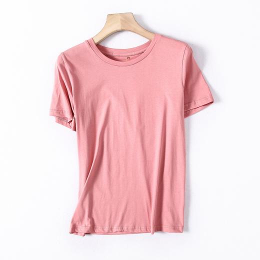女士柔软舒适修身简约质感纯色圆领全棉短袖t恤a030708