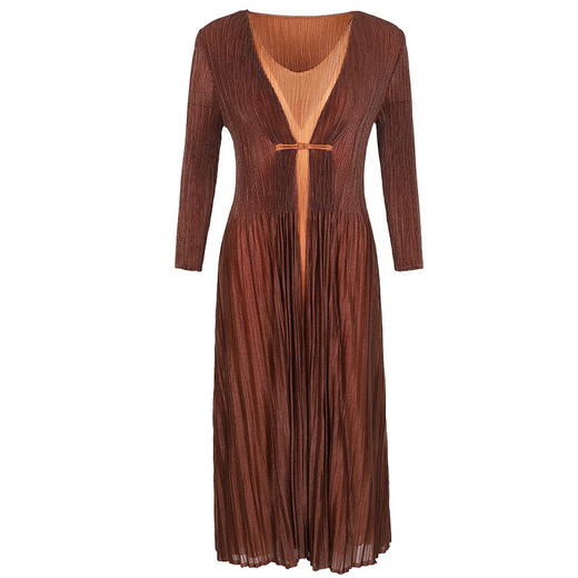 BS-5819新款压褶印花开衫盘扣拼接修身显瘦假两件套连衣裙TZW 商品图5