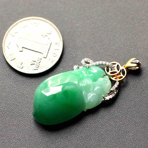 糯种阳绿翡翠金猴捧寿桃福禄寿18k黄金白金钻石镶嵌 商品图5