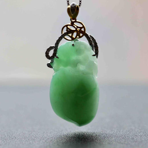 糯种阳绿翡翠金猴捧寿桃福禄寿18k黄金白金钻石镶嵌 商品图9