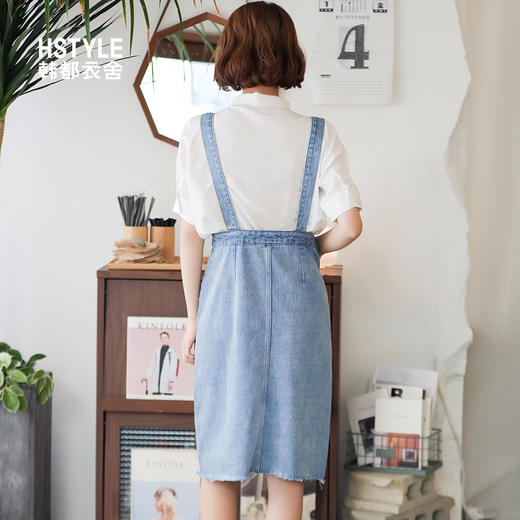 韩都衣舍2021韩版女春装新款牛仔背带裙破洞连衣裙DU9183樱 商品图1