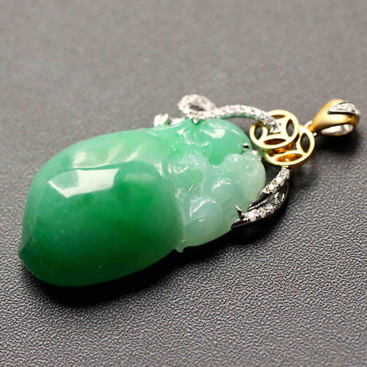 糯种阳绿翡翠金猴捧寿桃福禄寿18k黄金白金钻石镶嵌 商品图4