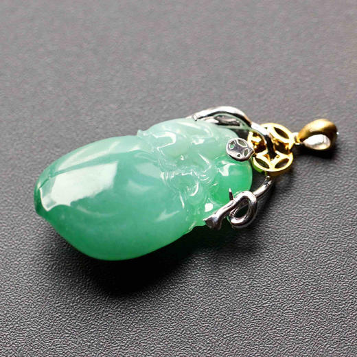 糯种阳绿翡翠金猴捧寿桃福禄寿18k黄金白金钻石镶嵌 商品图6