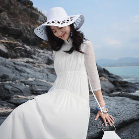 不染双层抽绳连衣裙 |  白色 酒红色 | 飘逸淑女