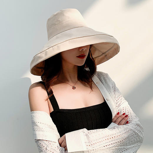 秋季出游复古桃皮绒盆帽简约大檐渔夫帽休闲日系遮阳帽女 商品图3