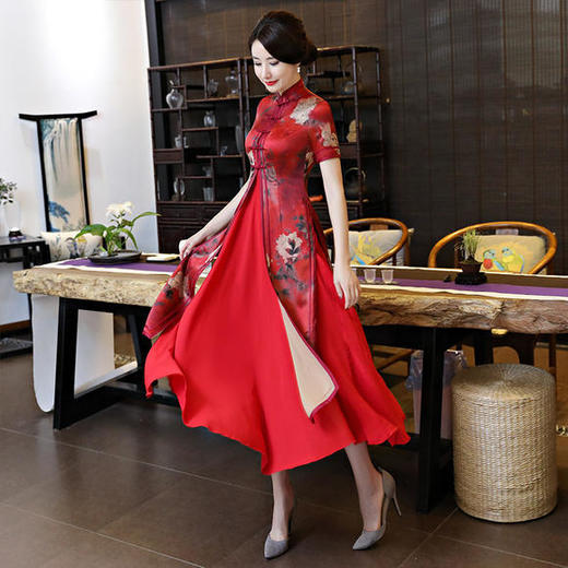 改良时尚,丝绸奥黛旗袍2件套jlm1937