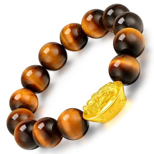 中国黄金 t0103元宝招财貔貅黄金手链男士款足金转运珠黄虎眼石路路通