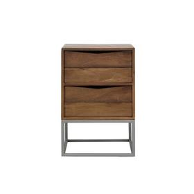 新做柚木+铁腿原木家具4712二屉柜边几床头柜QQ18110008 Newly made Teak wood+iron Small side cabinet