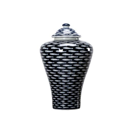 仿制瓷器陶器蓝底鱼图案将军罐罐子花器WBH18120070/69 Newly made Porcelain  blue vase with fish pattern 商品图1