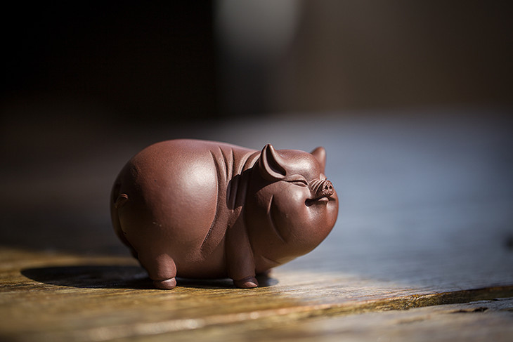 茶香记紫砂雕塑茶宠诸事如意猪造型可爱富贵装饰摆件