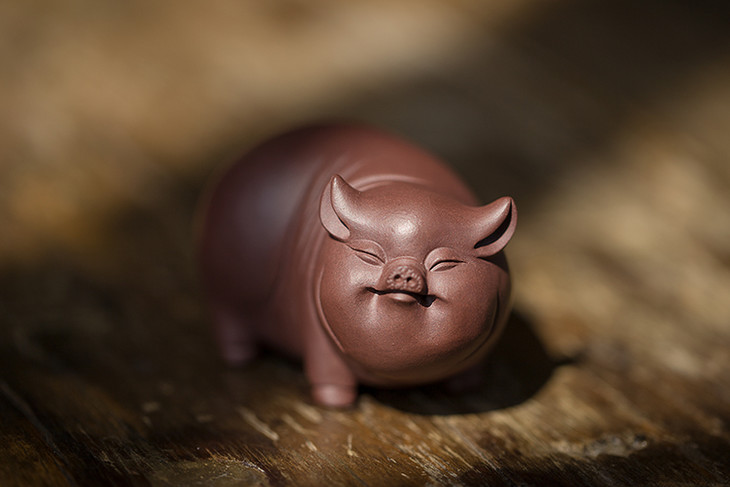 茶香记紫砂雕塑茶宠诸事如意猪造型可爱富贵装饰摆件