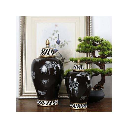 仿制瓷器陶瓷斑马储物罐罐子花器QG11091661 Newly made Porcelain black vase 商品图1