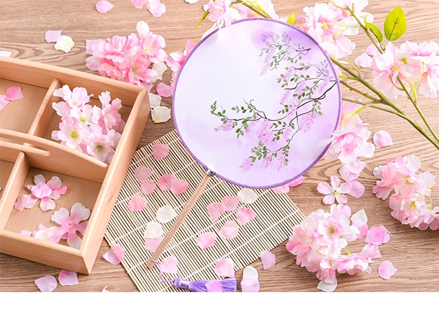 可爱少女樱花团扇中国风复古圆扇女宫扇创意古风装饰扇子舞蹈扇