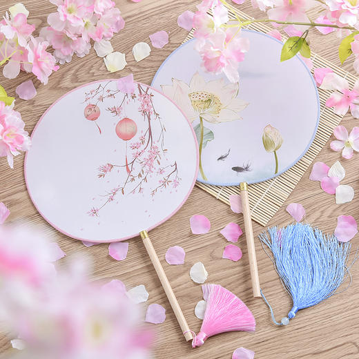 可爱少女樱花团扇中国风复古圆扇女宫扇创意古风装饰扇子舞蹈扇
