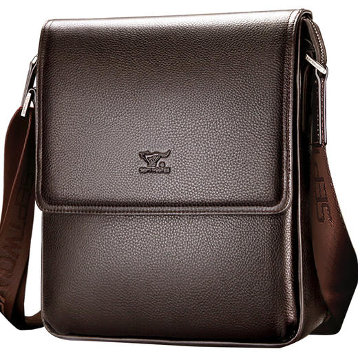七匹狼单肩包男士斜挎包 头层牛皮背包商务电脑包时尚休闲男包 咖色1A01026A 商品图0