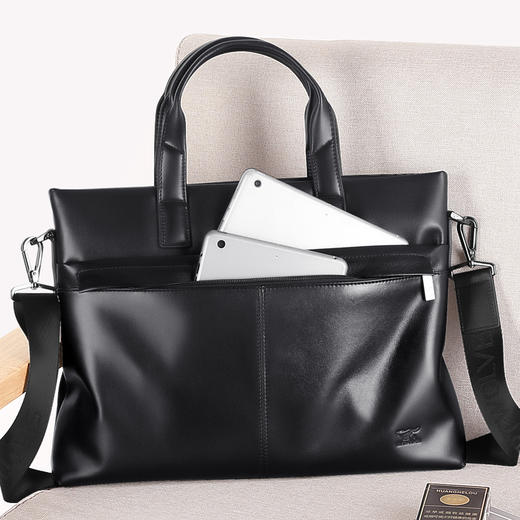 七匹狼公文包男士头层牛皮手提包 商务斜挎单肩背包 笔记本电脑包 1A3164011-01黑色 商品图1