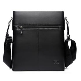 七匹狼男包单肩包男士斜挎包竖款韩版背包休闲小牛皮商务包 英伦风时尚包纯皮背包 黑色 小号1A3464051-01