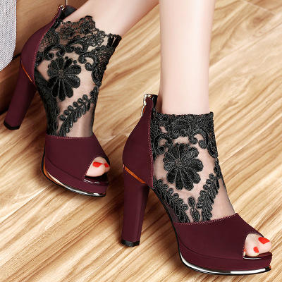 gqtl-1028春夏新款欧美防水台网纱鱼嘴鞋