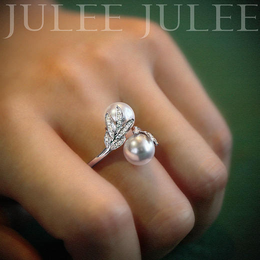 21天定制juleejulee茱莉茱莉守护18k金双头珍珠戒指