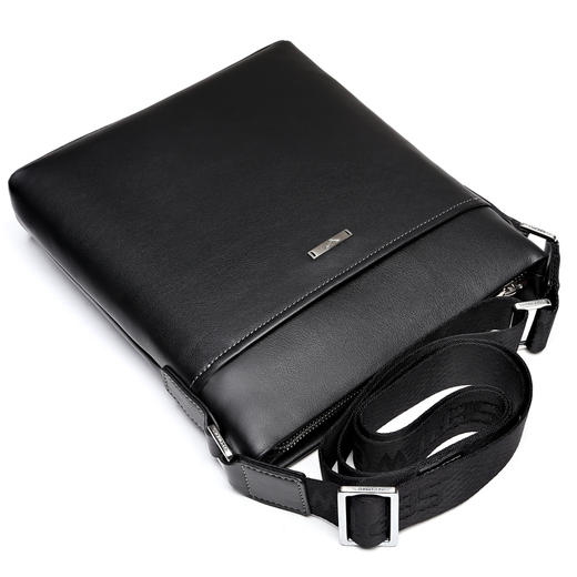 七匹狼男包单肩包男士斜挎包竖款韩版背包休闲小牛皮商务包 英伦风时尚包纯皮背包 黑色 小号1A3464051-01 商品图1