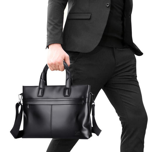 七匹狼公文包男士头层牛皮手提包 商务斜挎单肩背包 笔记本电脑包 1A3164011-01黑色 商品图4