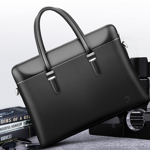 七匹狼男士商务公文包 时尚横款单肩包手提包头层牛皮男包大包1A2264013-01黑 商品图1