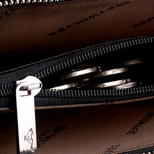 七匹狼（SEPTWOLVES）钱包男士长款头层牛皮多卡位大容量钱夹拉链手包商务手拿包 黑色1A4451111-01 商品图3