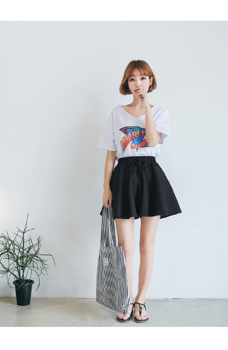 韩都衣舍2020韩版夏新款宽松显瘦系带百褶女短裤休闲裤pc7907晽