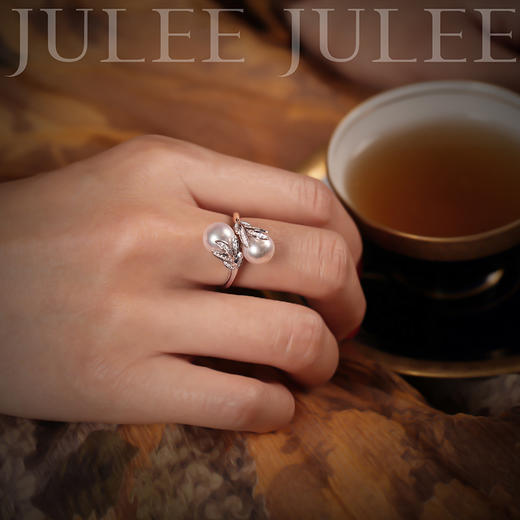 21天定制juleejulee茱莉茱莉守护18k金双头珍珠戒指