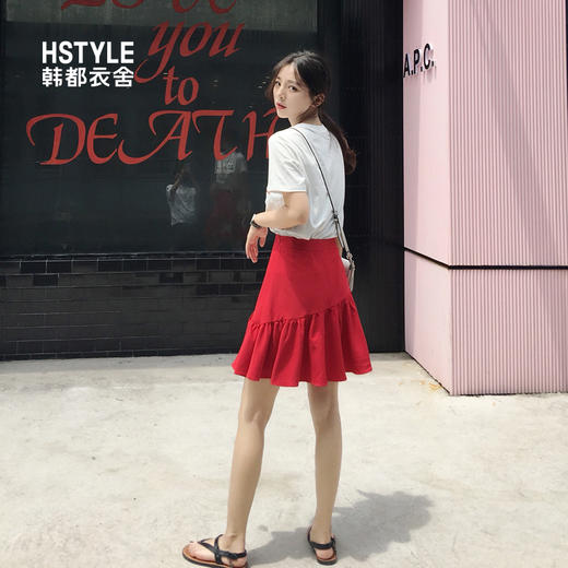 韩都衣舍2018夏装女装韩版两件套短袖红色裙子时尚套装女IG8262僥 商品图1