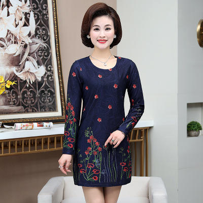 MQ	A3春秋装过膝连衣裙高贵中老年女装长袖裙子 商品图1