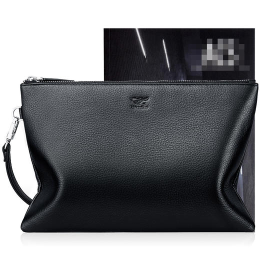 七匹狼男士手包 头层牛皮时尚潮流男包手拿包信封包1A1172102-01中号黑色 商品图4