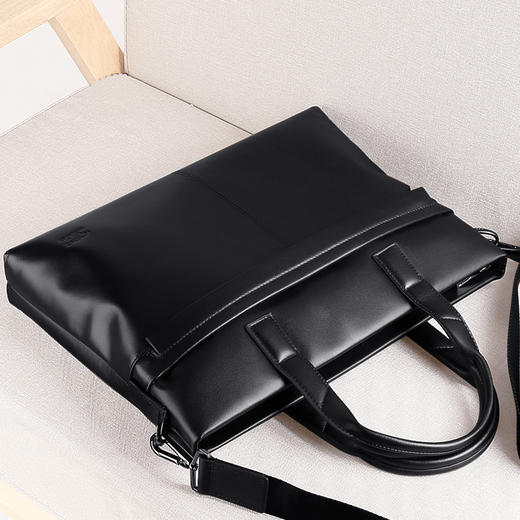 七匹狼公文包男士头层牛皮手提包 商务斜挎单肩背包 笔记本电脑包 1A3164011-01黑色 商品图2