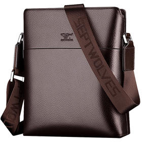 七匹狼单肩包 男士头层牛皮商务休闲竖款斜挎时尚男包