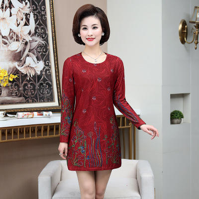 MQ	A3春秋装过膝连衣裙高贵中老年女装长袖裙子 商品图0
