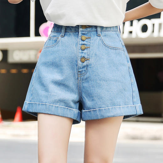 韩都衣舍2021夏季新款女装韩版chic高腰卷边宽松牛仔短裤gd9965圣