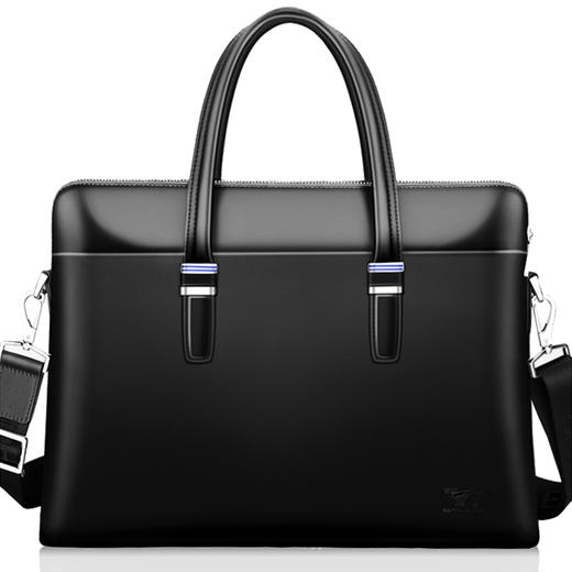 七匹狼男士商务公文包 时尚横款单肩包手提包头层牛皮男包大包1A2264013-01黑 商品图0