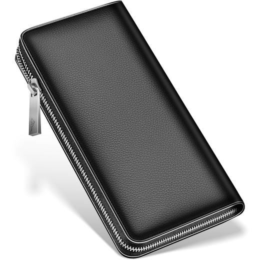 七匹狼男士手包 头层牛皮钱包多功能软皮商务男卡包手机包1A4964081-01 黑色 商品图2