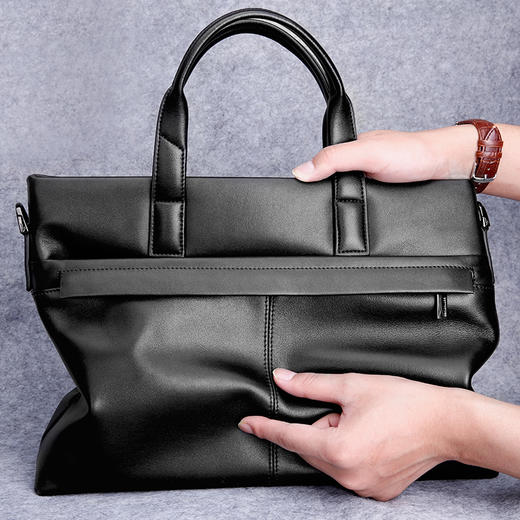 七匹狼公文包男士头层牛皮手提包 商务斜挎单肩背包 笔记本电脑包 1A3164011-01黑色 商品图3